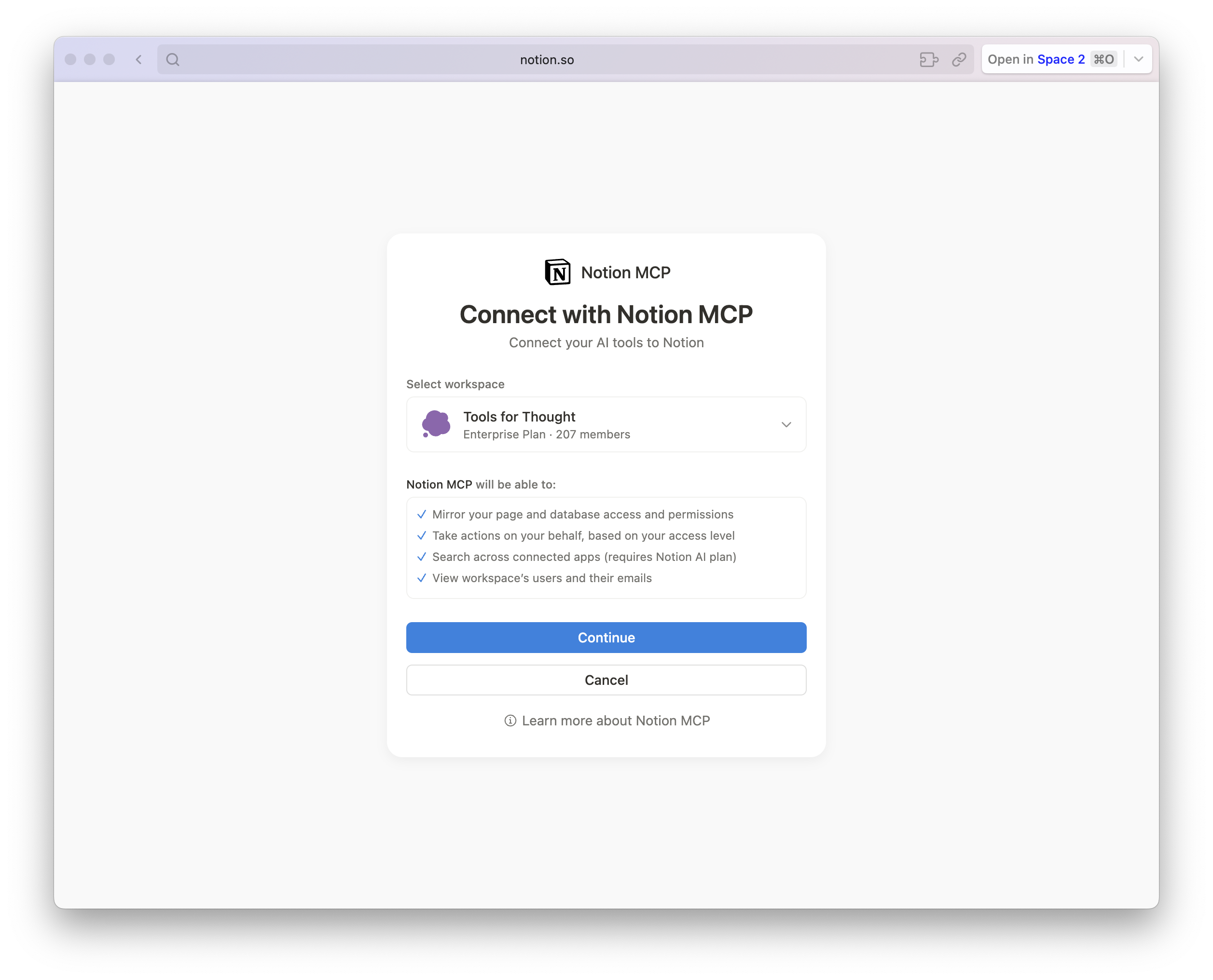 Notion OAuth 授权界面。