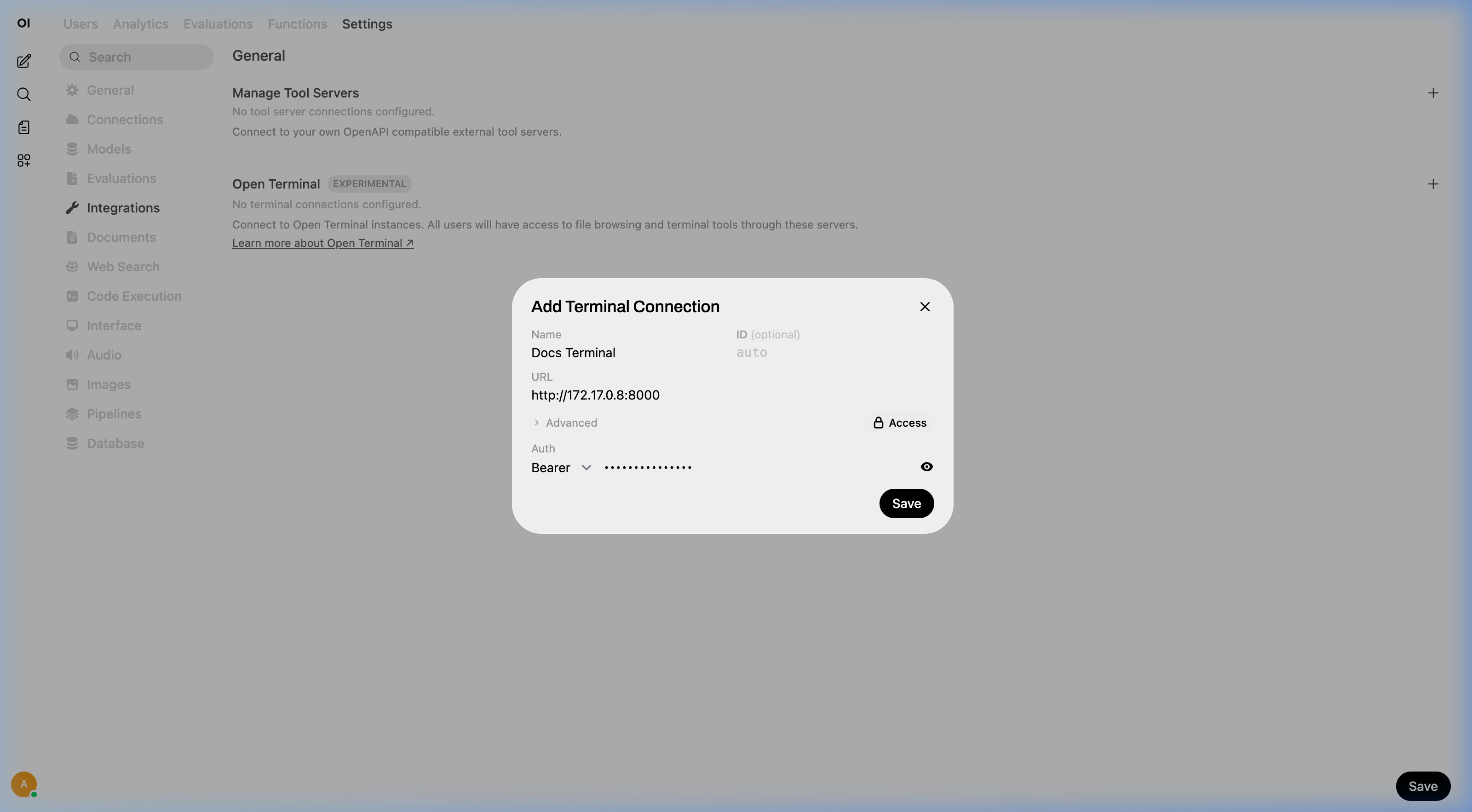 填写了 URL 和 API Key 的连接表单